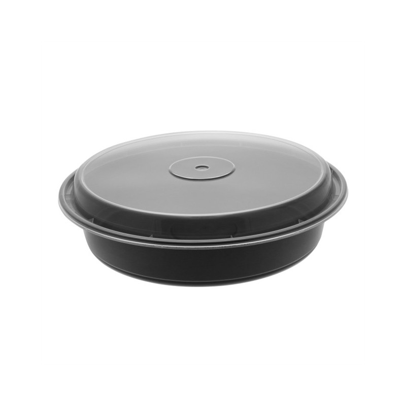 SafePro NB48B, 48 Oz Black Round Microwavable Noodle Bowl with Lid